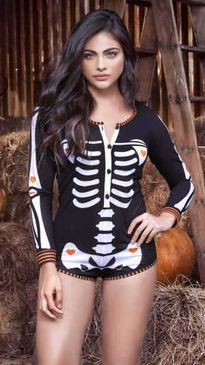 Playful Skeleton Romper for Cozy Halloween Nights