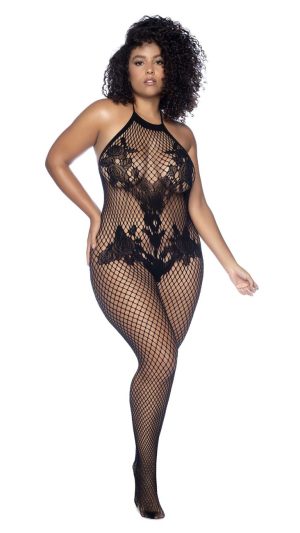 Mapale 1116X Halter And Crotchless Floral Bodystocking