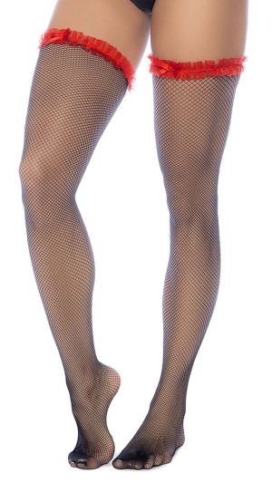 Mapale 1129 Fishnet Ruffle Tigh High Stocking